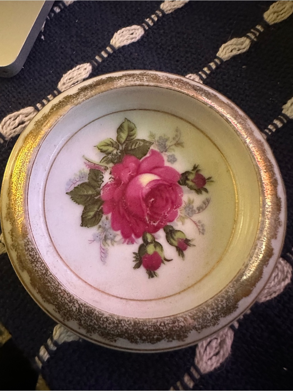Vintage Hand-Painted Japan Porcelain Rose Dish Gilt Trim, Marked “Japan”